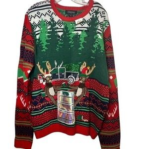 33 Degrees Men's Drinking Reindeer Beer Holder Ugly Christmas Sweater Holiday XL